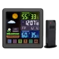 Wireless weather station with color screen, indoor outdoor thermometer and remote sensor. - Black