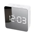 White LED mirror digital alarm clock with clear time display and top control buttons. - Square (White Light) / White