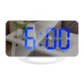 LED Digital Mirror Alarm Clock with Curved Stand USB Desktop Electronic Clock Display - White Shell Blue Light
