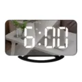 LED digital mirror alarm clock with large display, curved base, and dual USB ports for home desk decor. - Black Shell White Light