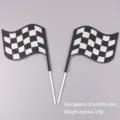 Set van twee glitter geblokte racevlag taarttoppers voor verjaardagsfeestjes voor jongens - Set van 2 / Zwart en Wit-Groot