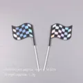 Decorazioni per torte bandiere da corsa con motivo argento cangiante per compleanni - Set da 2 / Argento Olografico-Piccolo