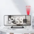 LED projection digital alarm clock with mirror display, USB charging and time projection function. - Time + Projection / Black