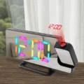Despertador con proyección de espejo RGB y gran pantalla digital LED colorida de escritorio - Carcasa negra RGB