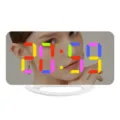 Modern LED digital mirror alarm clock with colorful RGB display and stable desktop stand. - White Shell RGB Color Display