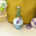 Cute plush ice cream cone keychain bag charm with colorful fluffy pom poms decor - Sky Blue