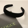 Diadema vintage elegante de terciopelo negro con borde ancho para mujer retro - Terciopelo / Negro