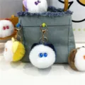 Detailed view of colorful plush cat head keychains with cute eyes on a denim bag - Cat Head Style (PJMQ81022) / Single Piece / Haze Blue