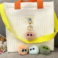 Colorful cute plush monster fur ball keychains with sunglasses and pearl charms. - Single OPP Bag Packaging / Dusky Pink