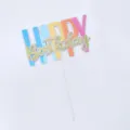 Topper per torta Happy Birthday sfumato arcobaleno con scritta dorata glitterata - Gradient Style (0206) / Blue Rainbow