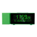 Green digital alarm clock with radio, LED time display, temperature and humidity function. - Green
