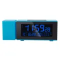 Blue digital alarm clock radio with color alarm, LED display, temperature humidity and night light - Blue
