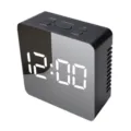 LED digital mirror alarm clock with multi-functional display and sleek black design for home desk. - TS-S70-HW Square Black Shell White Light