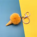 Cute yellow plush pom pom ice cream cone keychain bag charm on blue and yellow background - Single OPP Bag Packaging / Turmeric