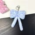 Charming leopard print plush bow keychain bag accessory, soft blue faux fur finish - Sky Blue