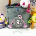 Whimsical grey plush monster keychain with purple braids for cute bag decoration - 1 Piece / Gray