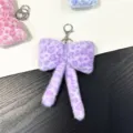 Cute purple leopard print plush bow keychain fashion bag pendant accessory charm - Purple