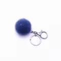 Fluffy blue faux fur pom pom keychain with silver metal ring - Single OPP Bag Packaging / Haze Blue