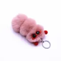 Cute pink plush caterpillar keychain featuring red sunglasses for bags and keys - Single OPP Bag Packaging / Dusty Pink