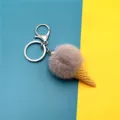 Creative grey plush pom-pom ice cream cone keychain variant with silver metal ring - Single OPP Bag Packaging / Gray