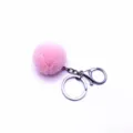Cute pink faux fur pom-pom keychain featuring a silver metal ring and lobster clasp - Single OPP Bag Packaging / Pink
