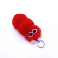 Adorable red plush caterpillar keychain with pink sunglasses bag charm and car key ring - Single OPP Bag Packaging / Red