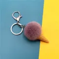 Adorable purple faux fur ice cream cone keychain with a silver lobster clasp for bag decoration - Single OPP Bag Packaging / Mauve
