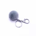 Cute grey plush pom pom keychain with silver metal keyring clasp for bag pendant charm - Single OPP Bag Packaging / Fruit Green