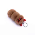 Cute brown plush caterpillar keychain with red sunglasses and silver keyring - Single OPP Bag Packaging / Khaki