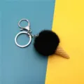 Cute black pom-pom ice cream cone keychain with silver lobster clasp and keyring. - Single OPP Bag Packaging / Black