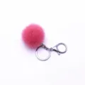 Cute pink fluffy faux fur pom-pom keychain for bags and car keys charming accessory - Single OPP Bag Packaging / Rose Red