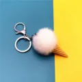 Adorable white plush pom-pom ice cream cone keychain pendant for bags or car keys - Single OPP Bag Packaging / White