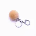 Cute beige faux fur pom pom keychain for bags and car keys, soft plush accessory - Single OPP Bag Packaging / Beige