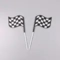 Set van twee racevlag taarttoppers in zwart en zilver glitter ontwerp voor feesten - Set van 2 / Zwart en Wit-Klein
