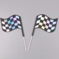 Decorazioni per torte con bandiere da corsa a scacchi olografiche per compleanni - Set da 2 / Argento Olografico-Grande