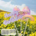 Taarttopper set met lovertjes strik, regenboog en Happy Birthday bordje - Pailletten Strik Regenboog Happy Birthday Stijl (059) / 18.2x10.2cm Etc 3 Stuks/Verpakking / Paars