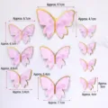 Set van elegante roze vlinder taartdecoraties met goudfolie randen in verschillende maten. - Handgeschilderde Roze Goudrand Vlinder