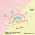 Ins-stijl regenboog Happy Birthday taarttopper versiering met gekleurde hartjes - Creatieve Regenboog (Roze)