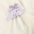 Topper per torta con fiocco lavanda e scritta Happy Birthday per decorazioni di compleanno - Topper Happy Birthday Fiocco / Viola