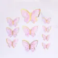 Elegante roze en goudkleurige vlinder taarttoppers set met marmeren patroon voor - Handgeschilderde Roze Gestreept Goudrand Vlinder