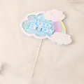 Creative rainbow cloud birthday cake topper decorated with shiny blue star sequins - Glitter Rainbow Blue HB