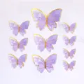 Paarse en goudgestempelde vlinder taarttoppers voor verjaardagsfeest decoraties - Handgeschilderde Paarse Gestreept Goudrand Vlinder