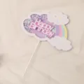 Rainbow cloud happy birthday cake topper with pastel sequins finish - Glitter Rainbow Purple HB