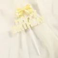 Topper per torta con fiocco giallo macaron e testo Happy Birthday per decorazione festa - Topper Happy Birthday Fiocco / Giallo