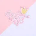 Pink Birthday Girl cake topper with gold crown decoration for birthday party celebration - Double Layer Artistic Font Crown Girl - Pink