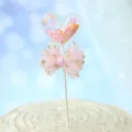 Heart-shaped cake topper with pink sequins and gold polka dot tulle bow decoration - Yellow Pink Heart With Sequin Bow