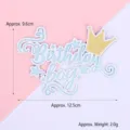 Blue "Birthday boy" cake topper with gold crown, 12.5cm width, SKU variant display image. - Double Layer Artistic Font Crown Boy - Blue
