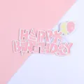 Pink and white Happy Birthday cake topper variant with balloons decoration - Double Layer Balloon Happy Birthday - Pink