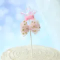 Pink star sequin cake topper decoration with a sparkling gold polka dot mesh bow SKU - Pink Star With Sequin Bow