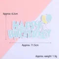 Creative pastel blue Happy Birthday cake topper featuring balloons and party hats design - Double Layer Balloon Happy Birthday - Blue
